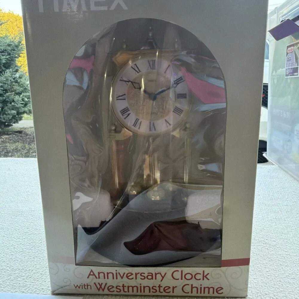 Timex Anniversary Clock Westminster Chime Glass Dome Pendulum New Open Box